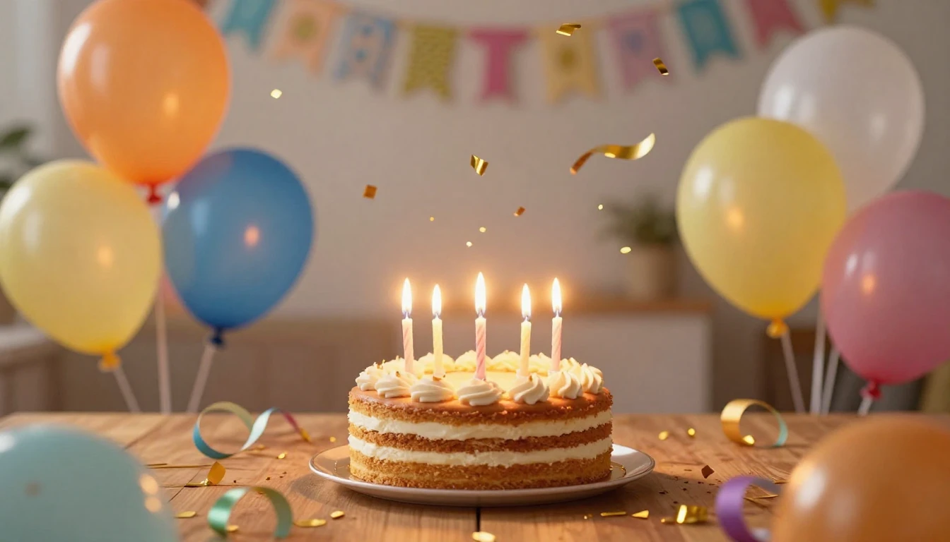 A vibrant and festive scene depicting a birthday celebration...