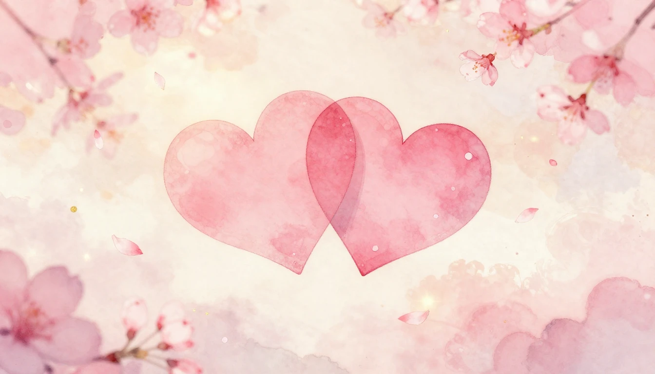 A delicate watercolor painting of two stylized hearts intert...