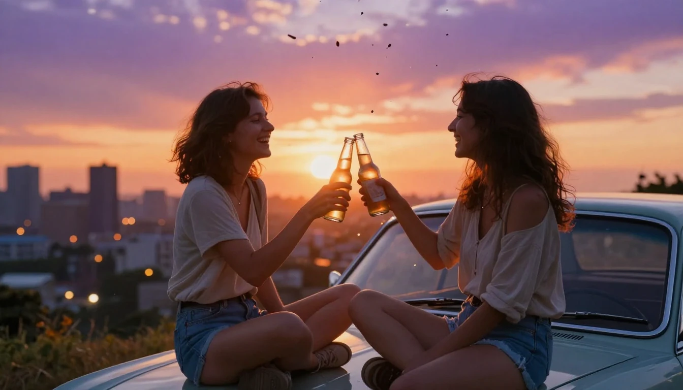 A vibrant and heartwarming scene of two best friends sitting...