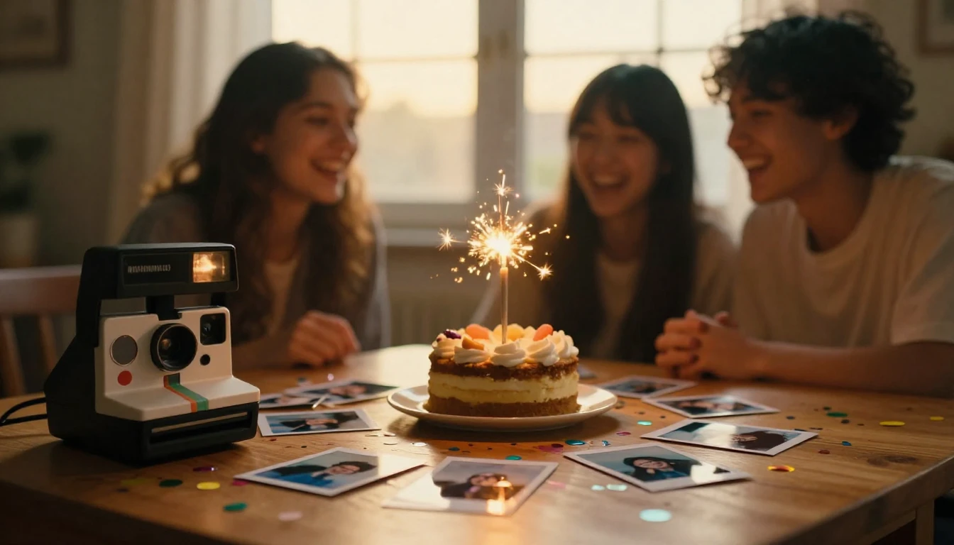 A warm and nostalgic scene celebrating friendship, a wooden ...