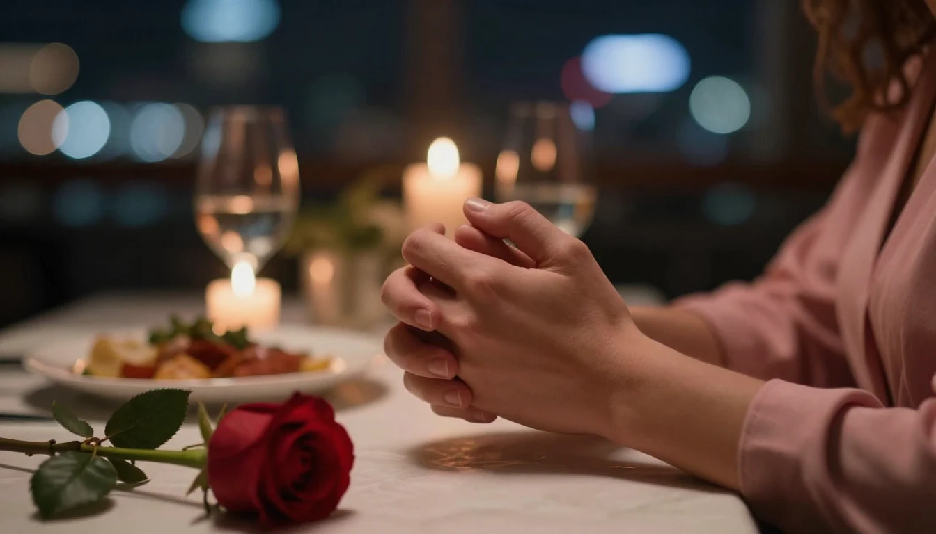 A romantic cinematic close-up shot of a couple holding hands...