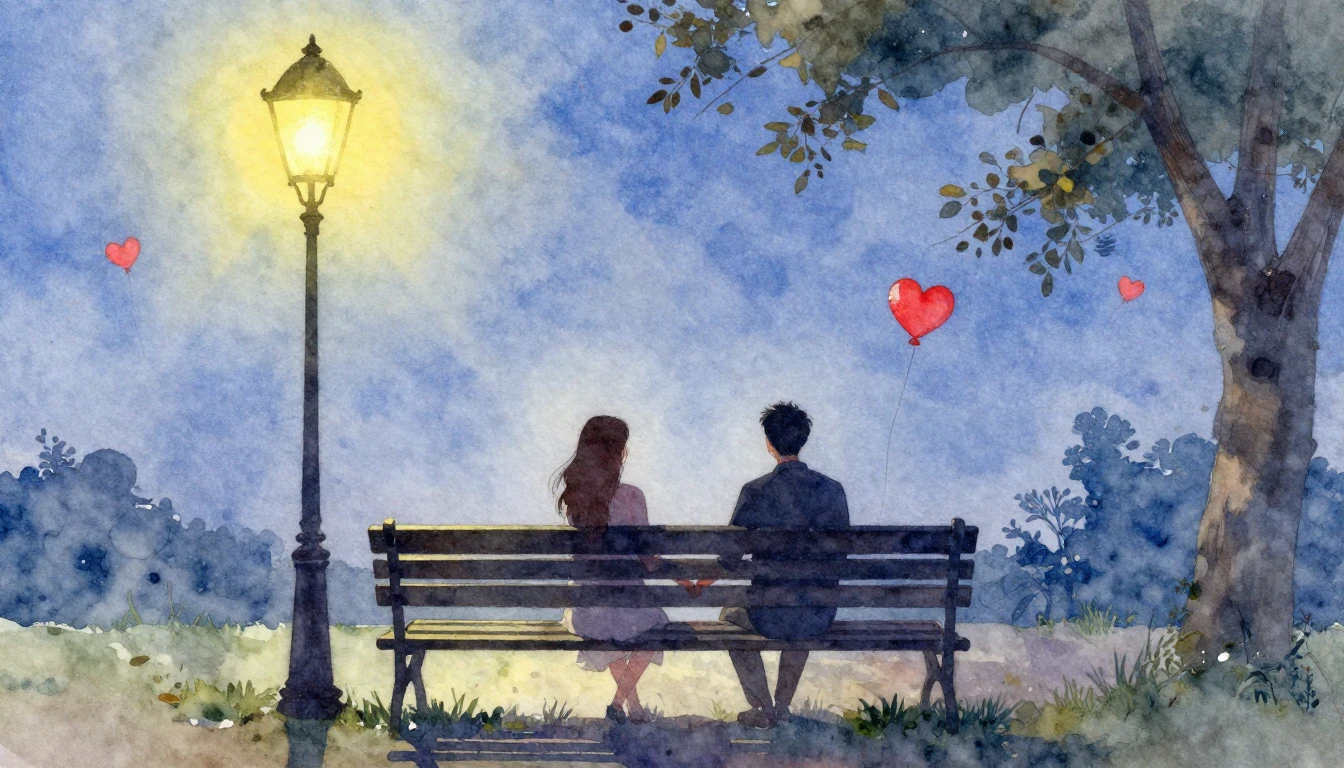 A soft, dreamy watercolor painting depicting a romantic silh...