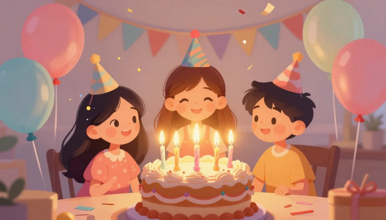 A heartwarming digital illustration of a birthday celebratio...