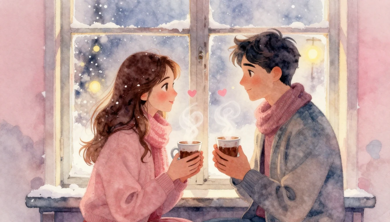 A romantic watercolor illustration of a couple sitting by a ...