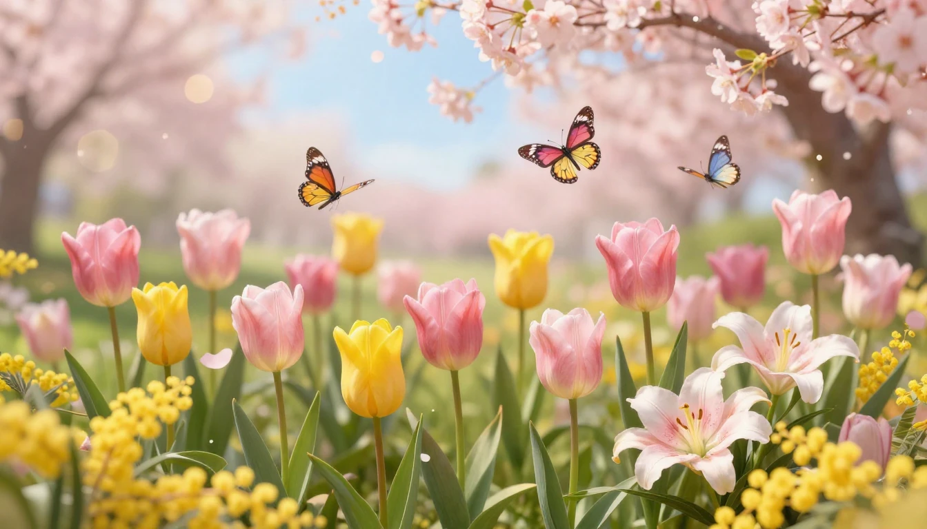 A breathtaking spring scene filled with a vibrant bouquet of...