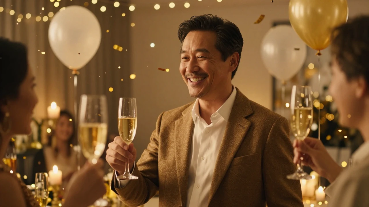 Cinematic festive celebration scene, a warm and inviting atm...