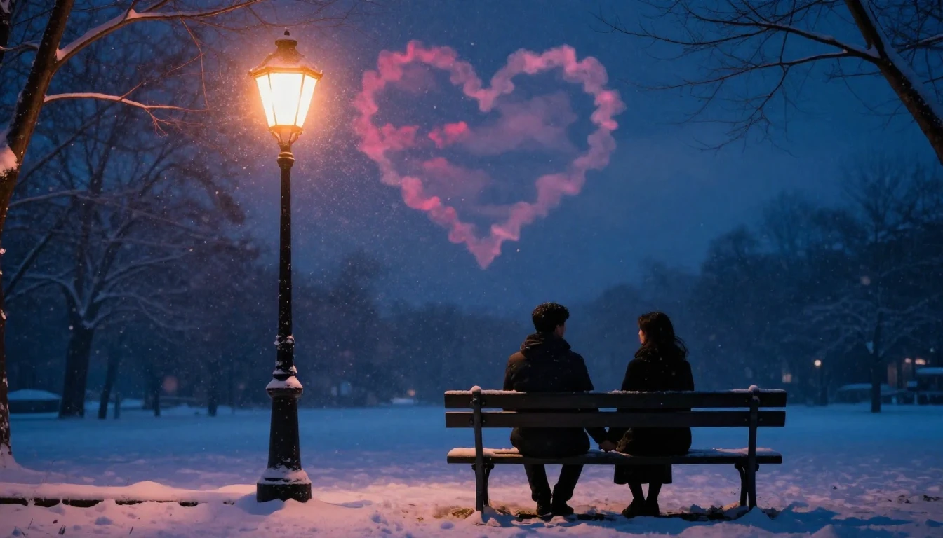 A romantic and emotional scene depicting two silhouettes hol...
