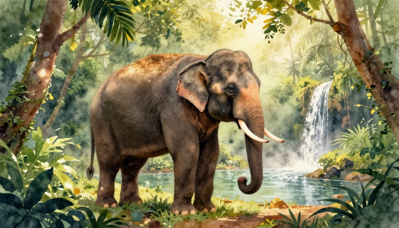 A beautiful watercolor painting of a majestic elephant stand...