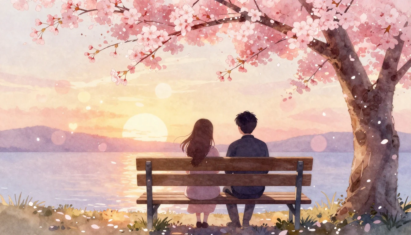 A beautiful watercolor painting depicting two stylized silho...