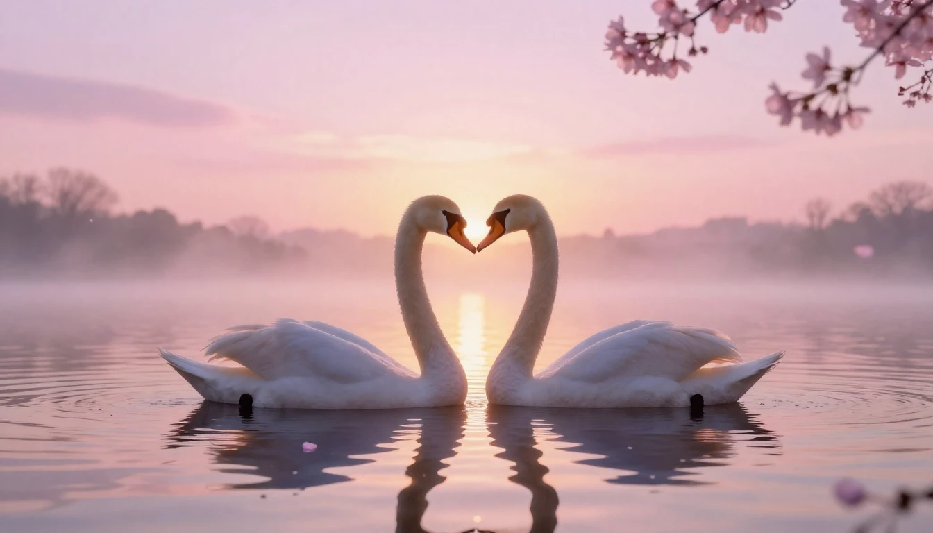 A dreamy and romantic scene featuring two delicate silhouett...