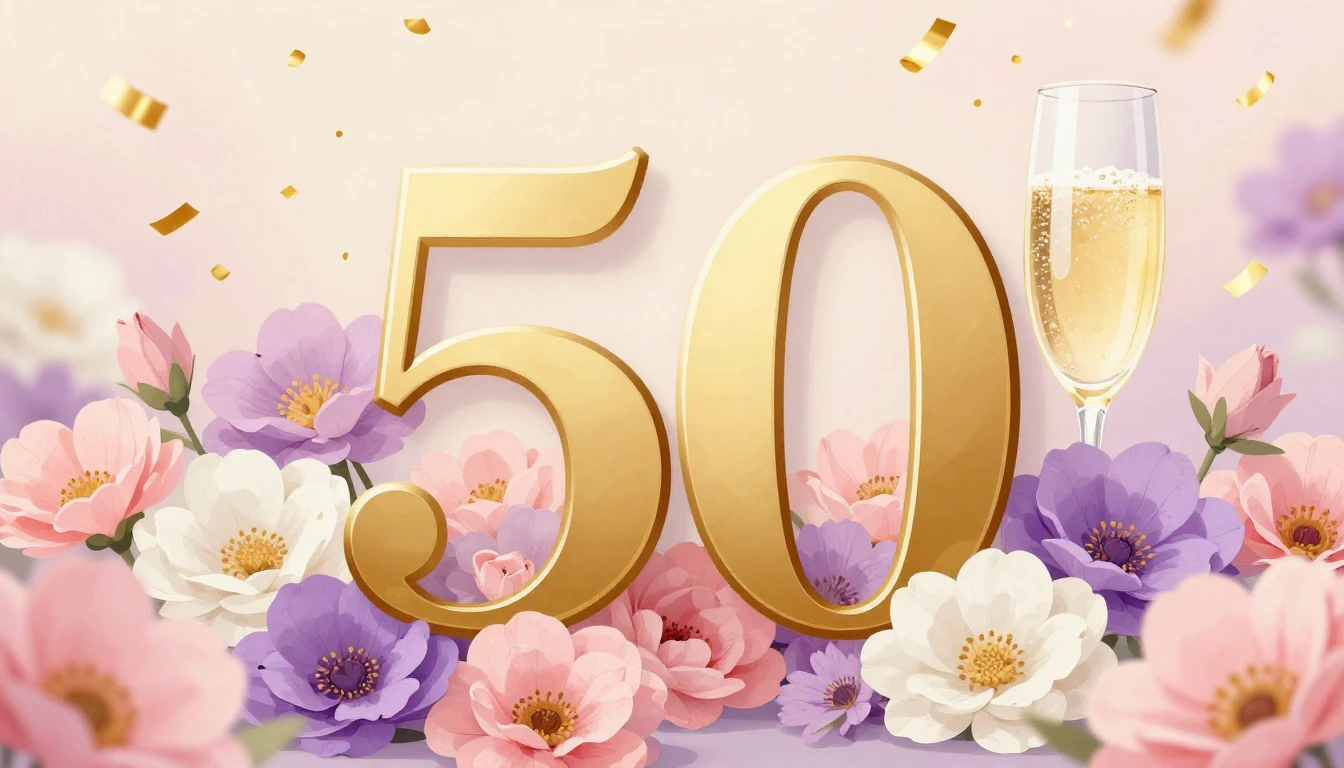 An elegant and festive illustration for a 50th birthday musi...