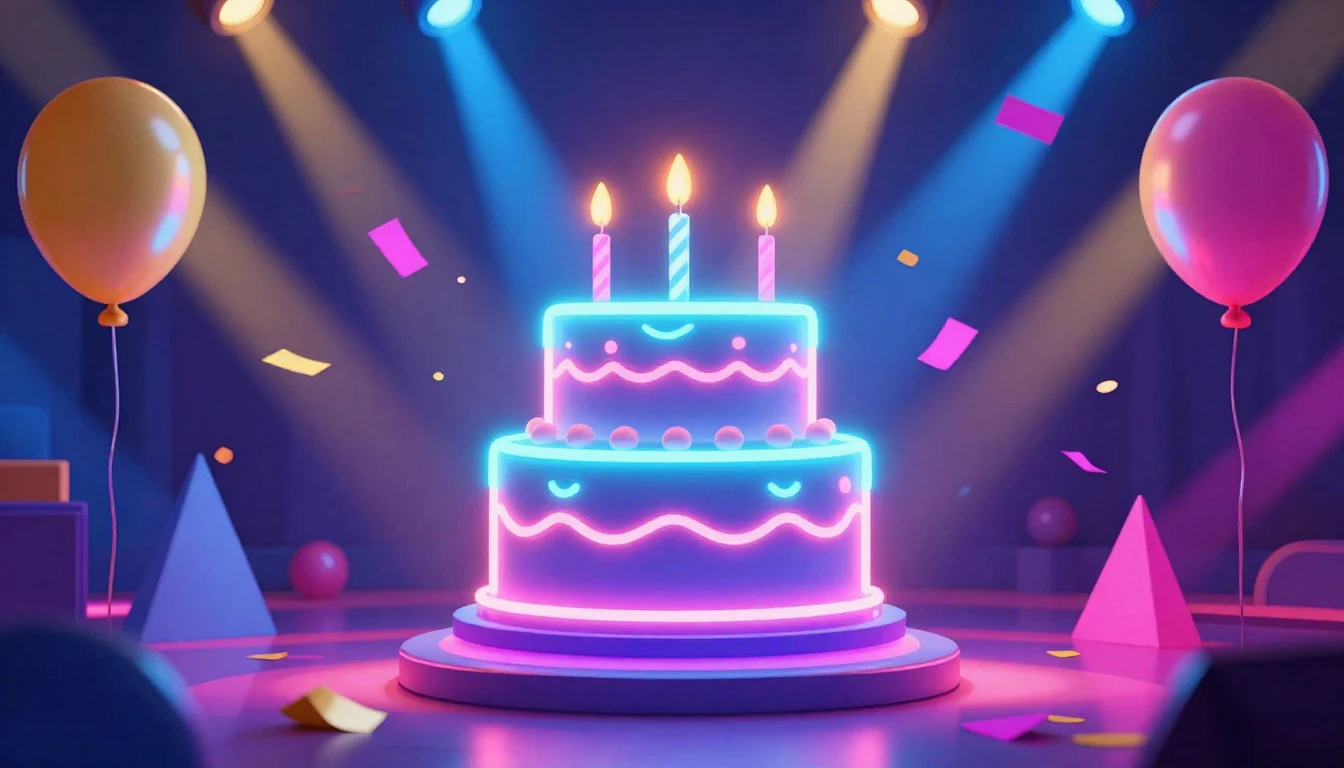 A vibrant and energetic birthday celebration scene featuring...