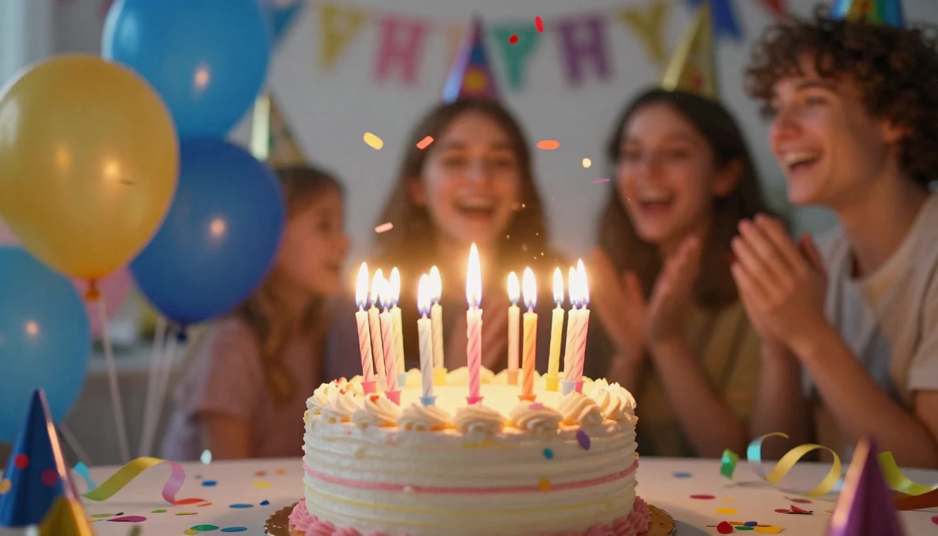 A vibrant and energetic birthday celebration scene featuring...