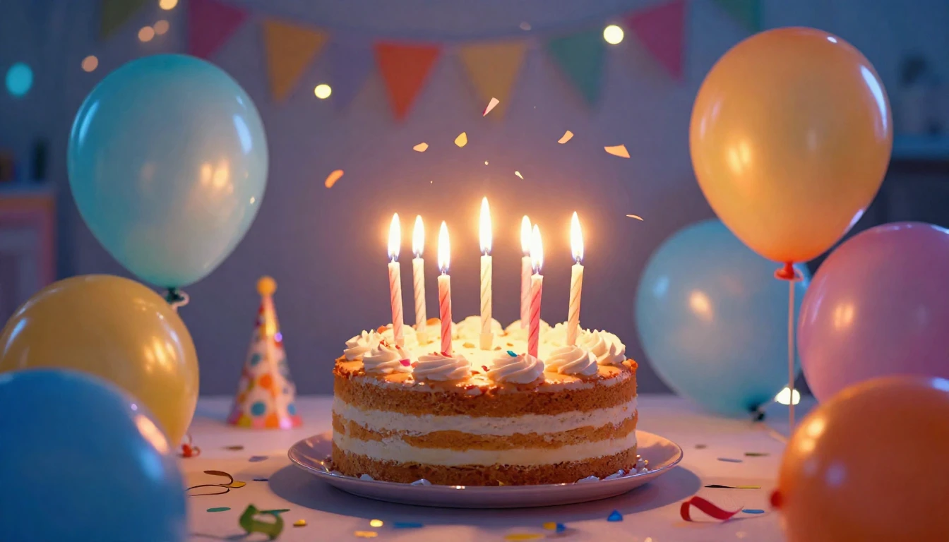 A vibrant and colorful scene representing a birthday celebra...