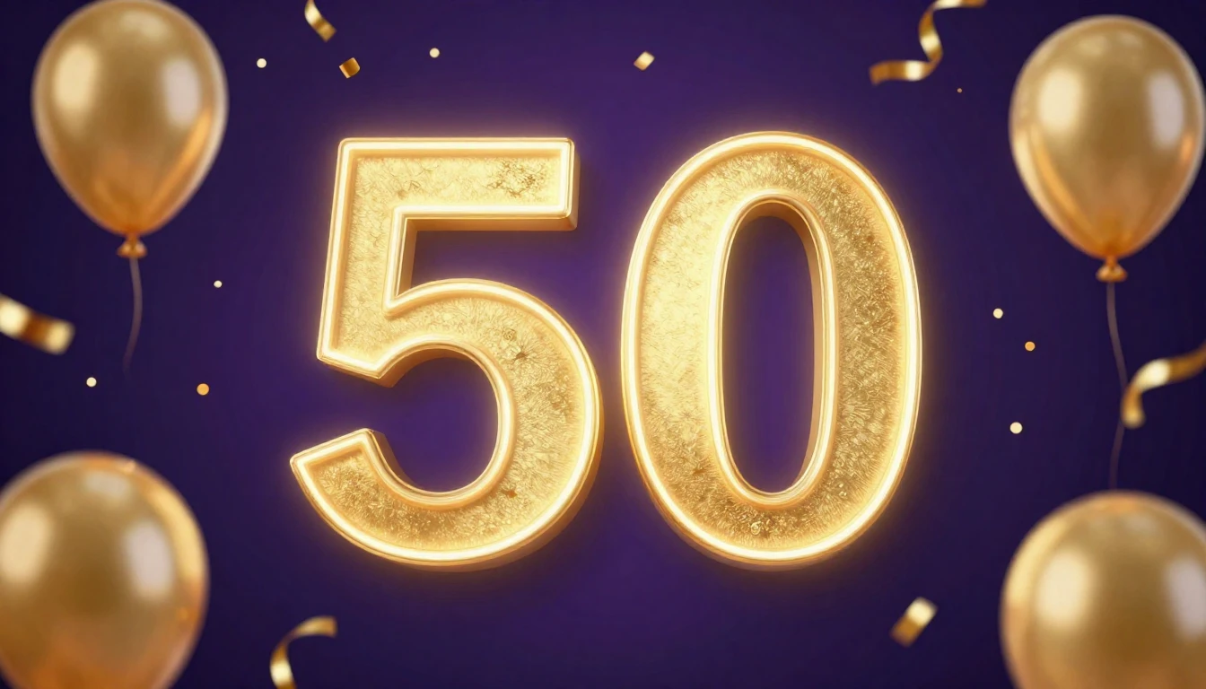 A festive and elegant album cover design celebrating a 50th ...