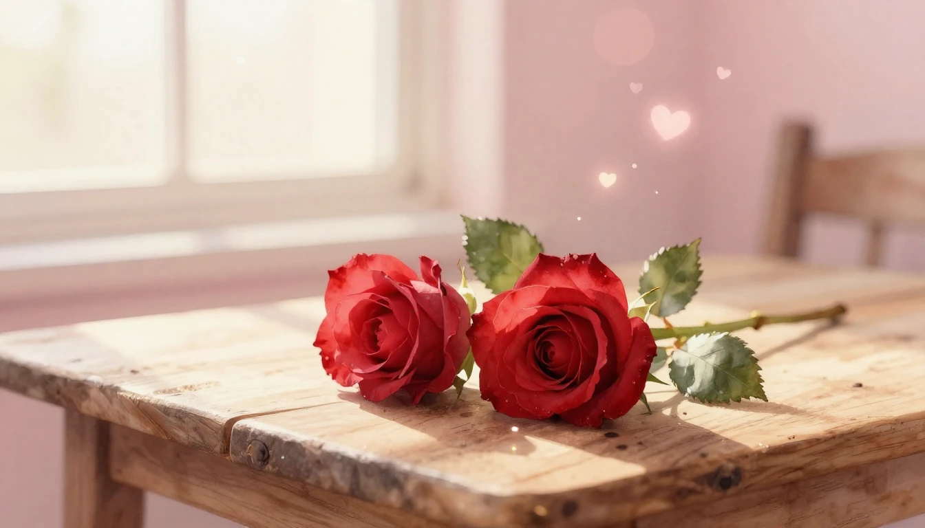 A dreamy watercolor painting of two delicate red roses inter...