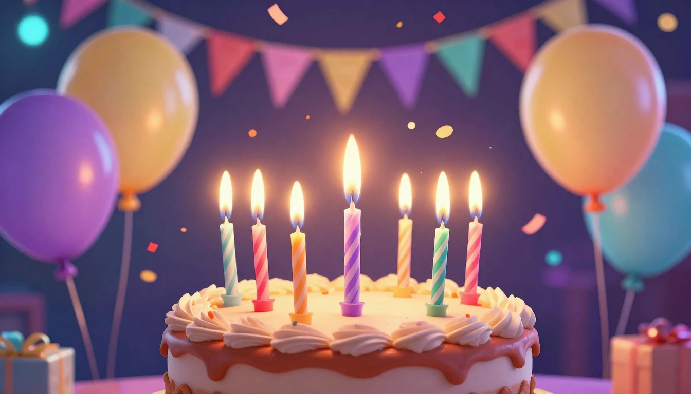 A vibrant and festive birthday party atmosphere, close-up of...