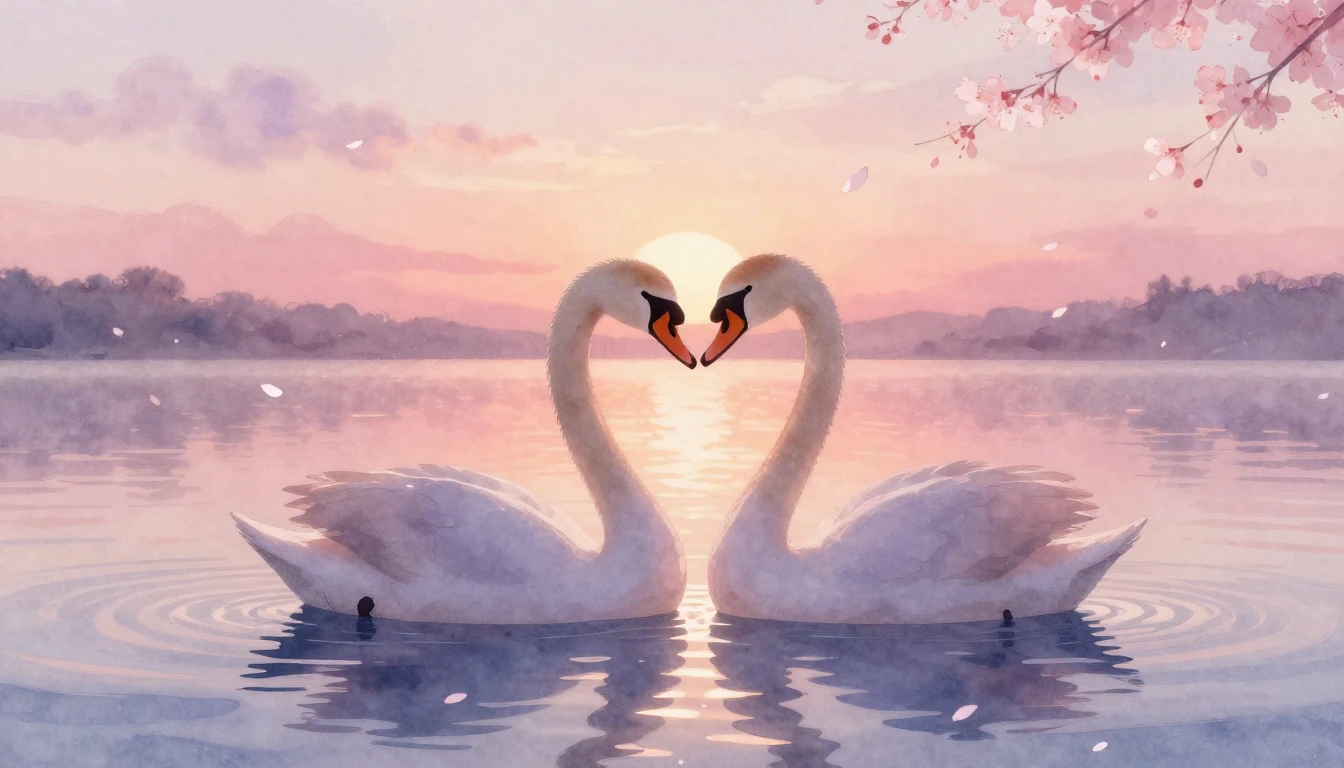 A delicate watercolor painting depicting two stylized silhou...