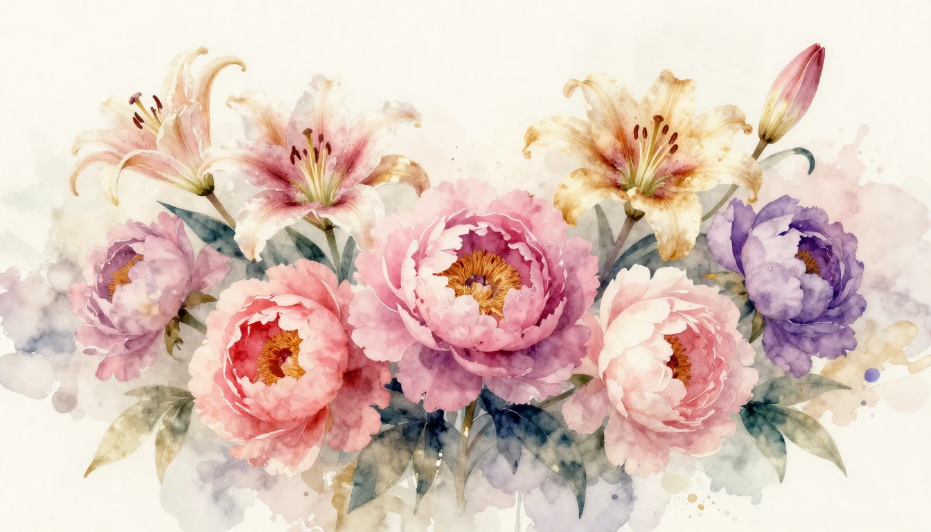 A beautiful and vibrant watercolor painting featuring a vari...