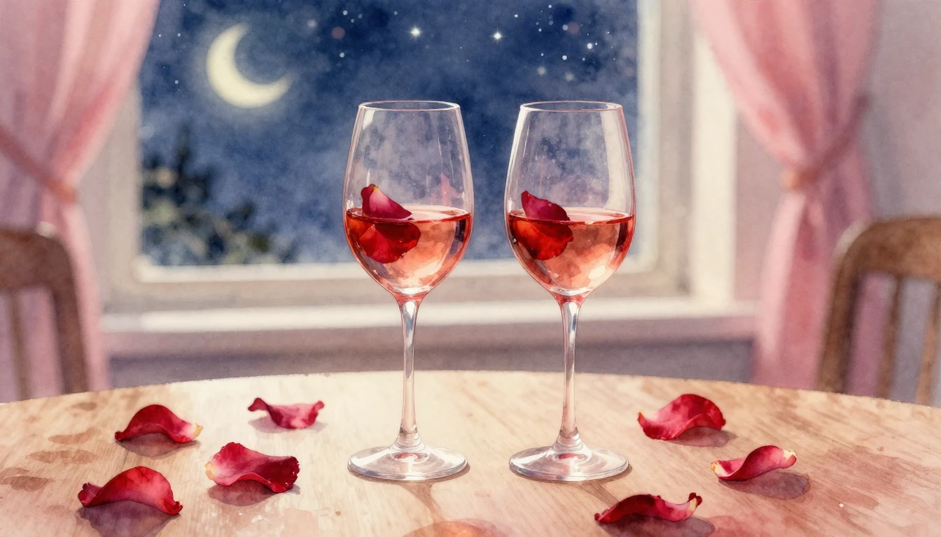 A delicate watercolor painting of two elegant wine glasses s...