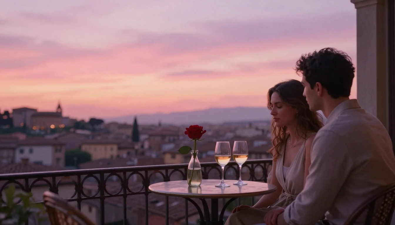 A romantic and dreamy scene depicting a couple sitting on a ...