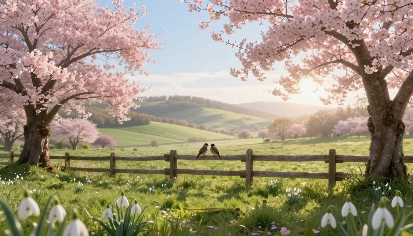 A breathtaking spring landscape in a rural setting. Delicate...