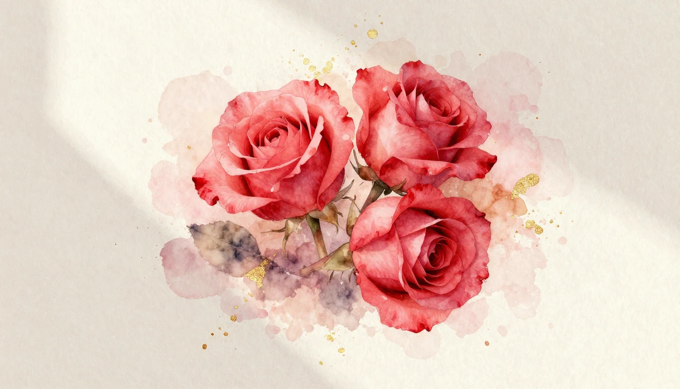 A beautiful watercolor painting of two delicate red roses in...