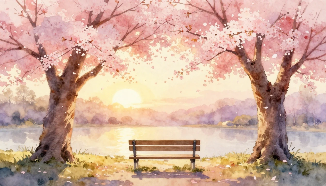 A beautiful watercolor painting of two intertwined cherry bl...