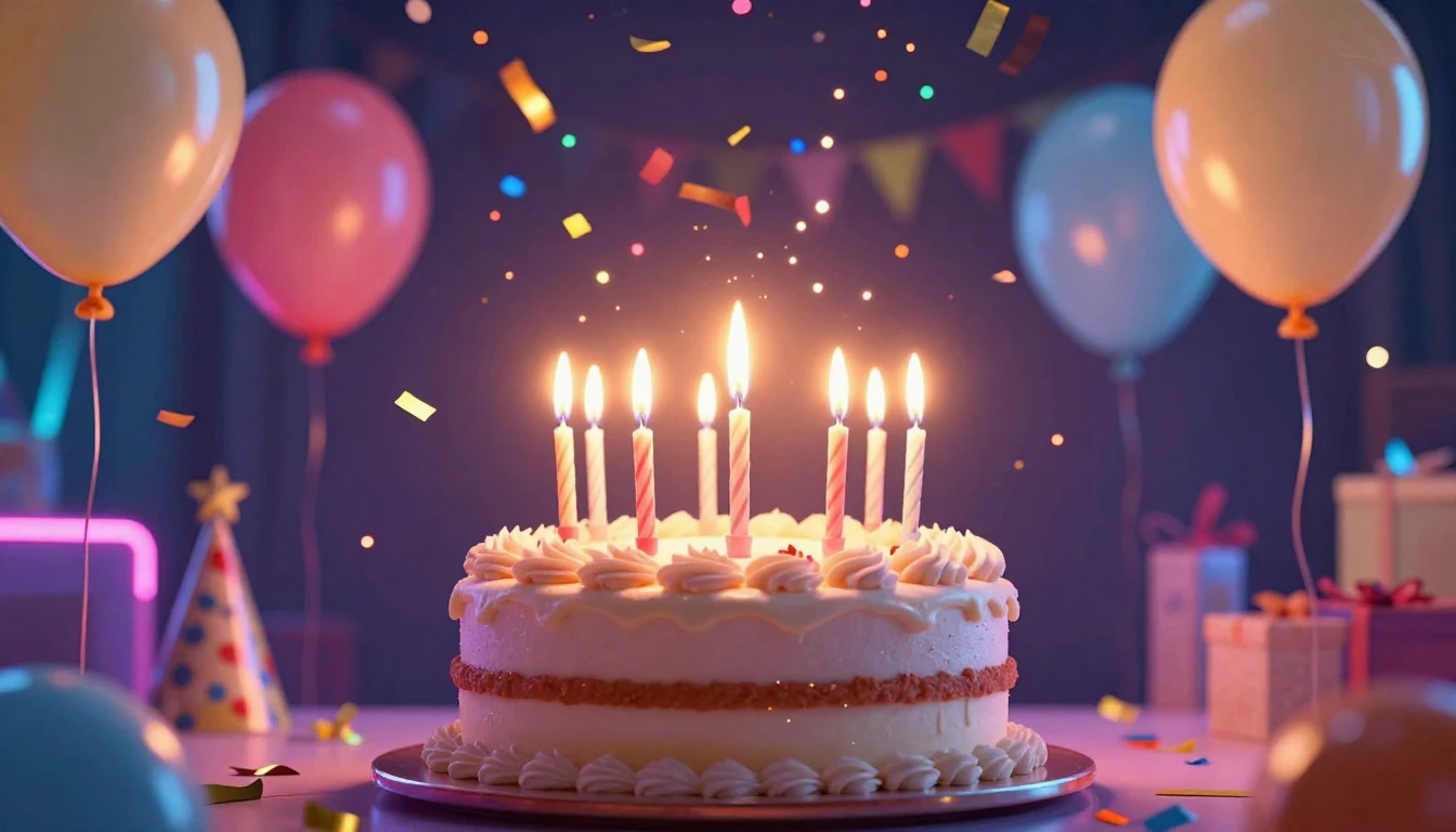 A vibrant and festive birthday celebration scene, featuring ...