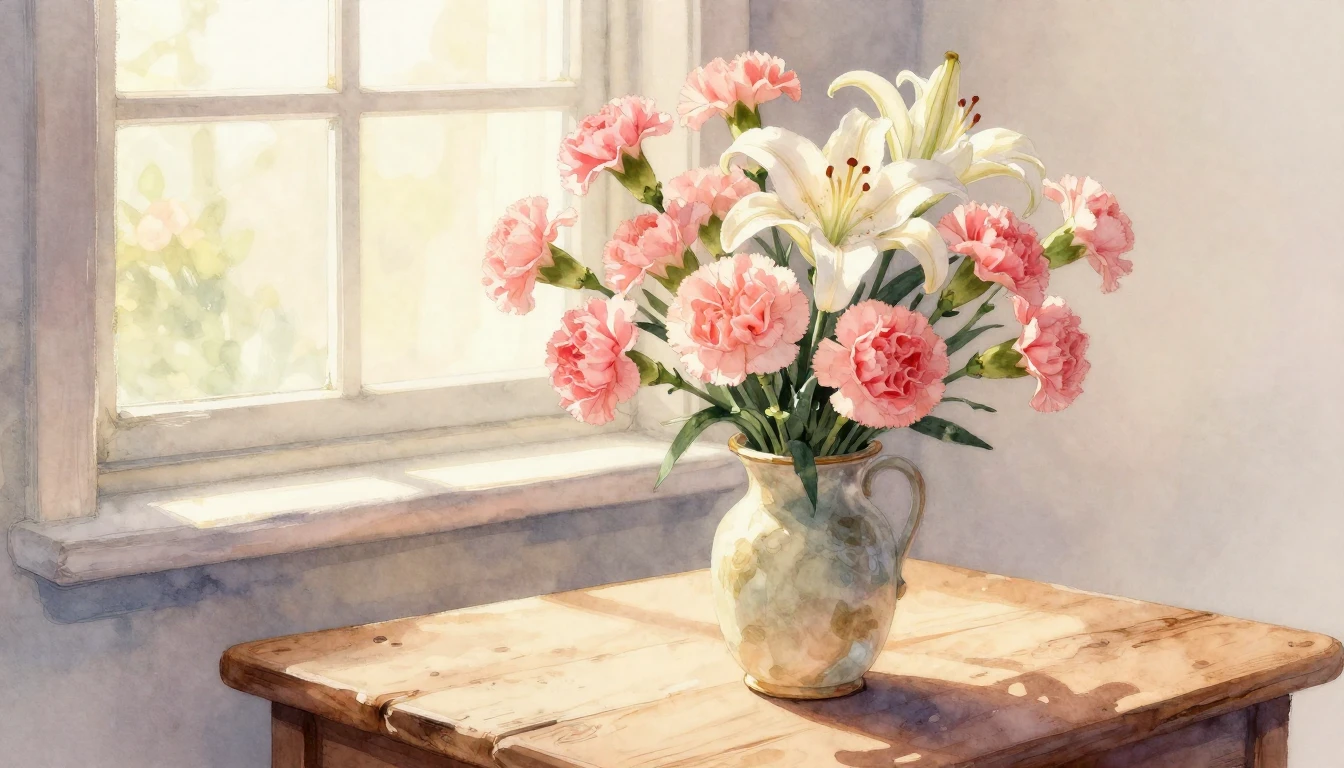 A gentle watercolor illustration featuring a bouquet of soft...