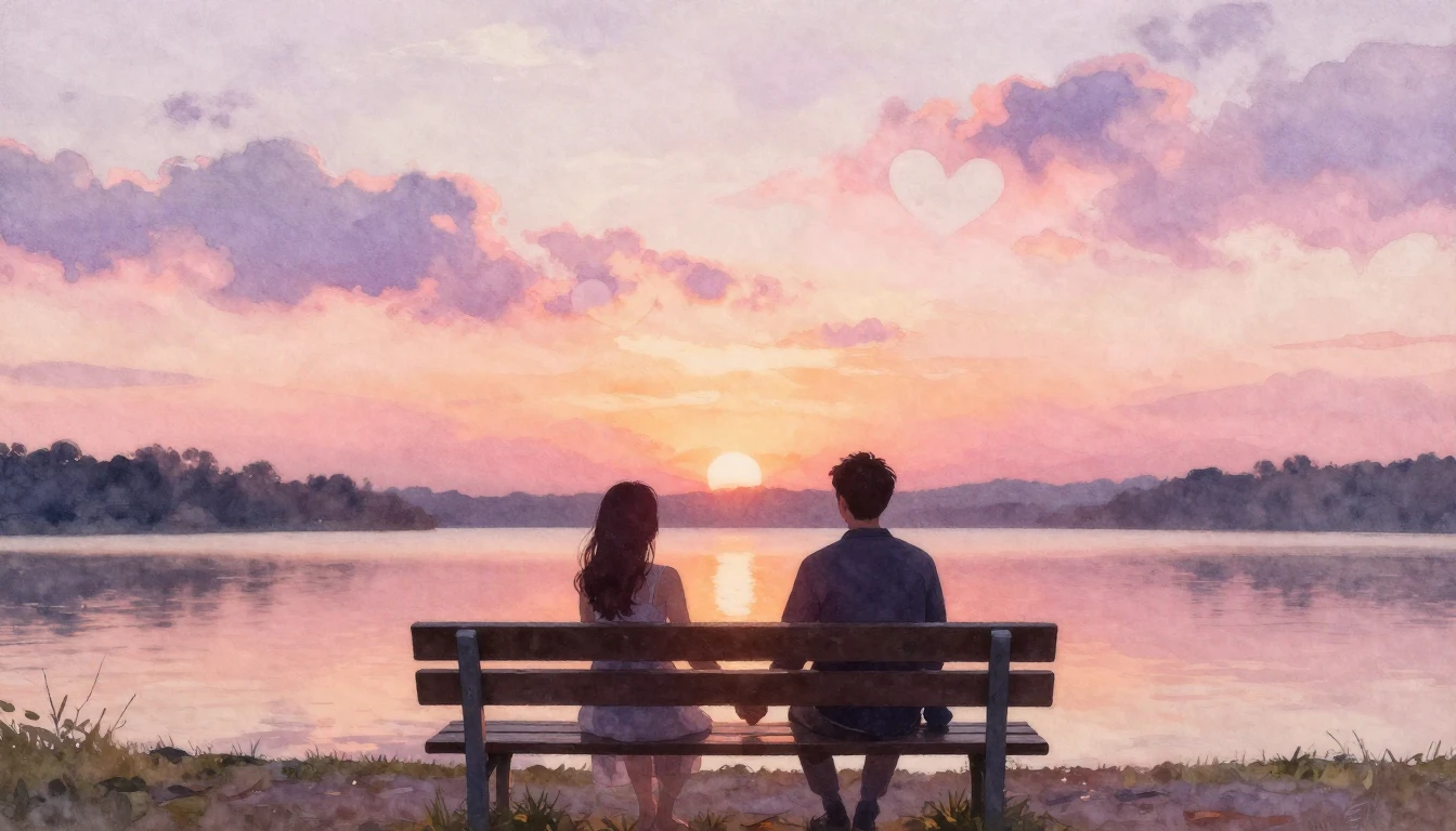 A romantic and dreamy watercolor painting focusing on two si...