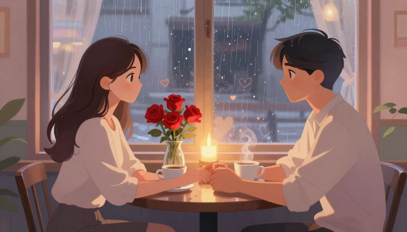 A romantic and dreamy illustration of a couple holding hands...