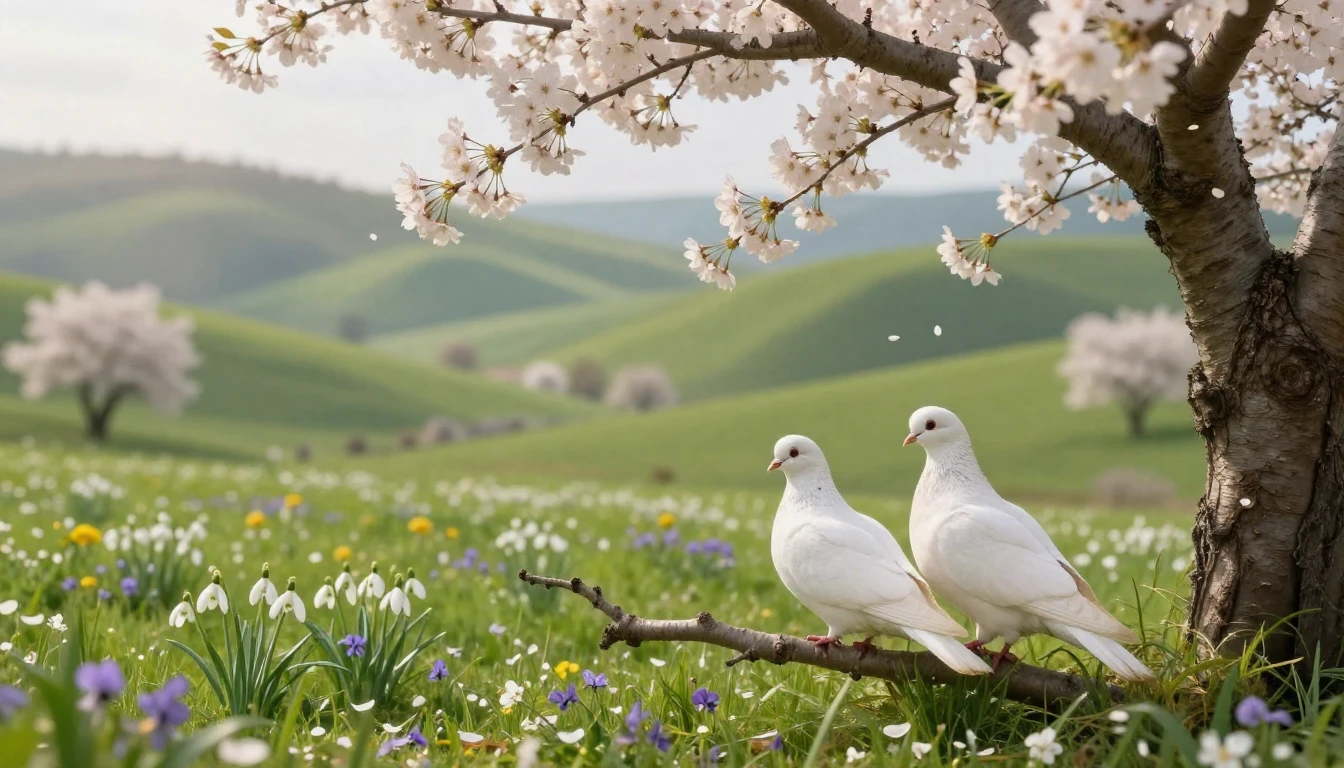 A beautiful spring landscape in a lush Romanian valley. Two ...