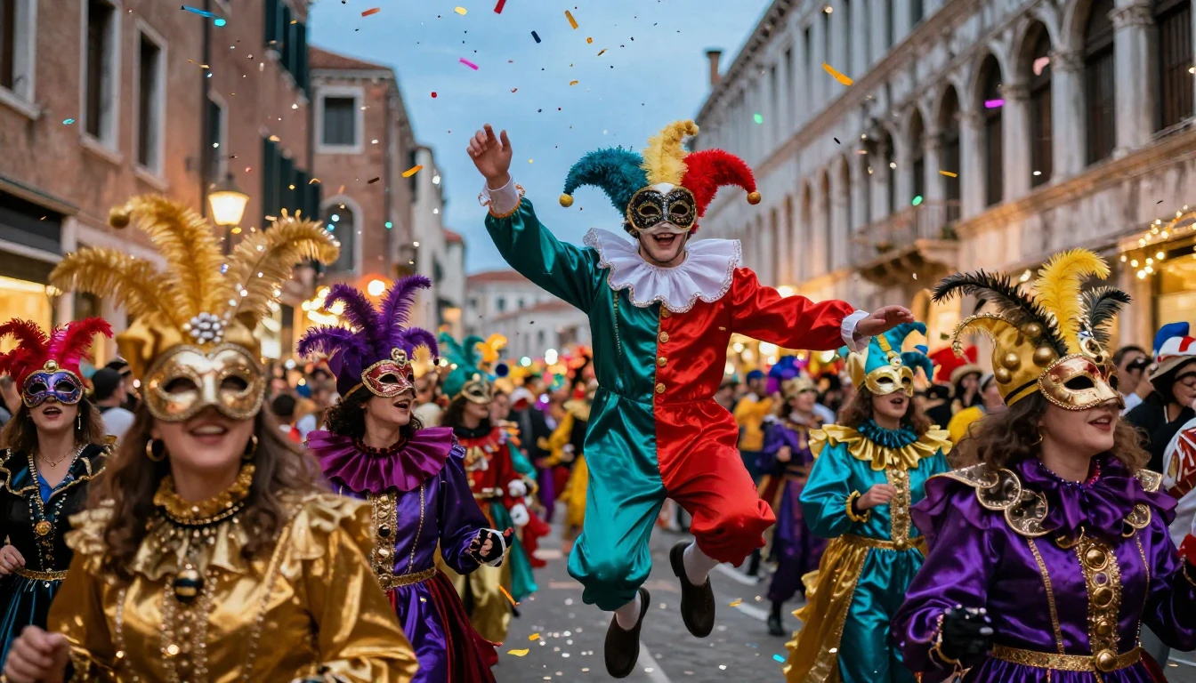 A vibrant and explosive street celebration during Carnival i...