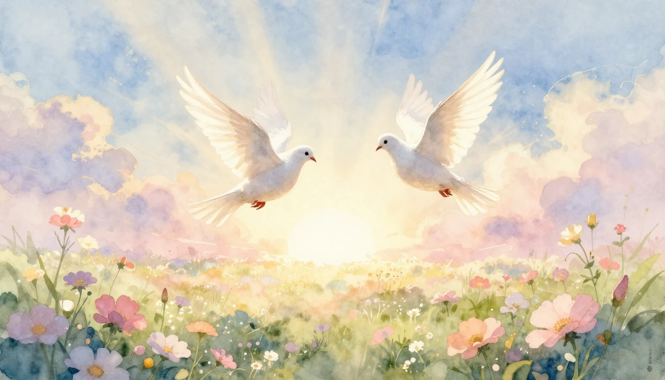 A soft and emotional watercolor painting representing a wedd...