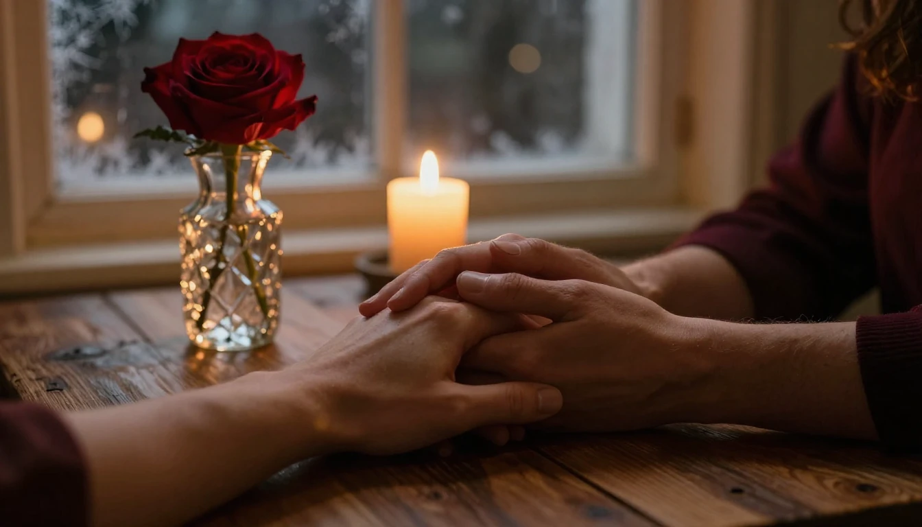 A highly detailed cinematic close-up shot of two hands gentl...