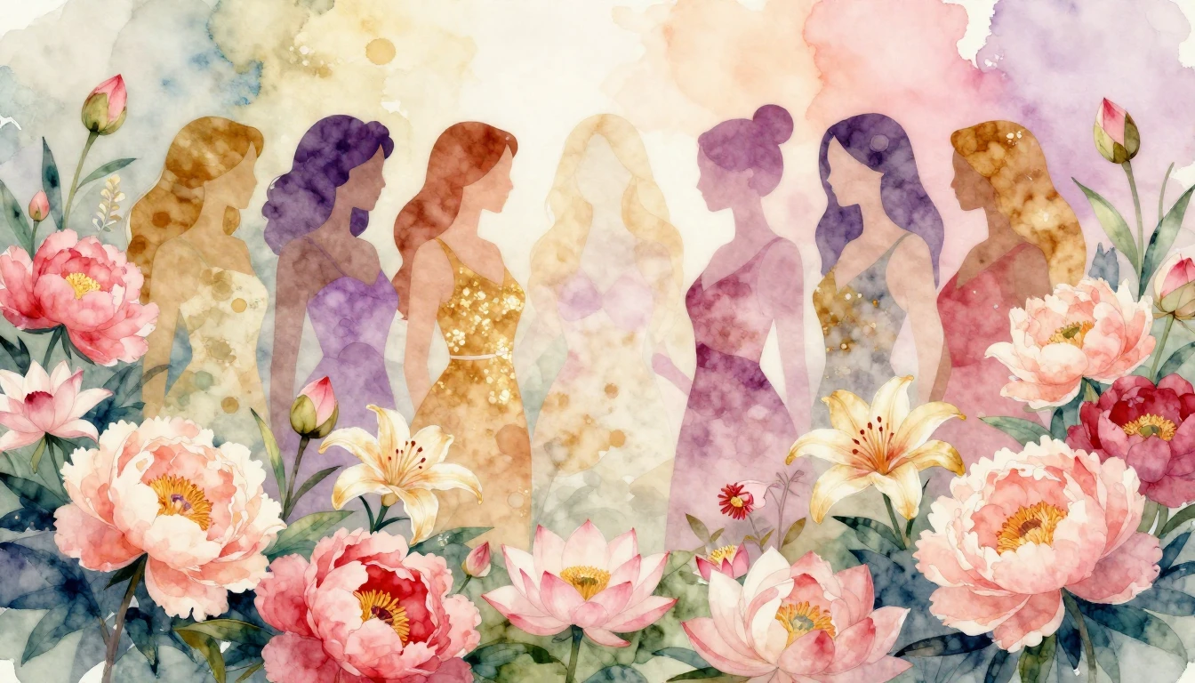 A vibrant and artistic watercolor painting celebrating femin...