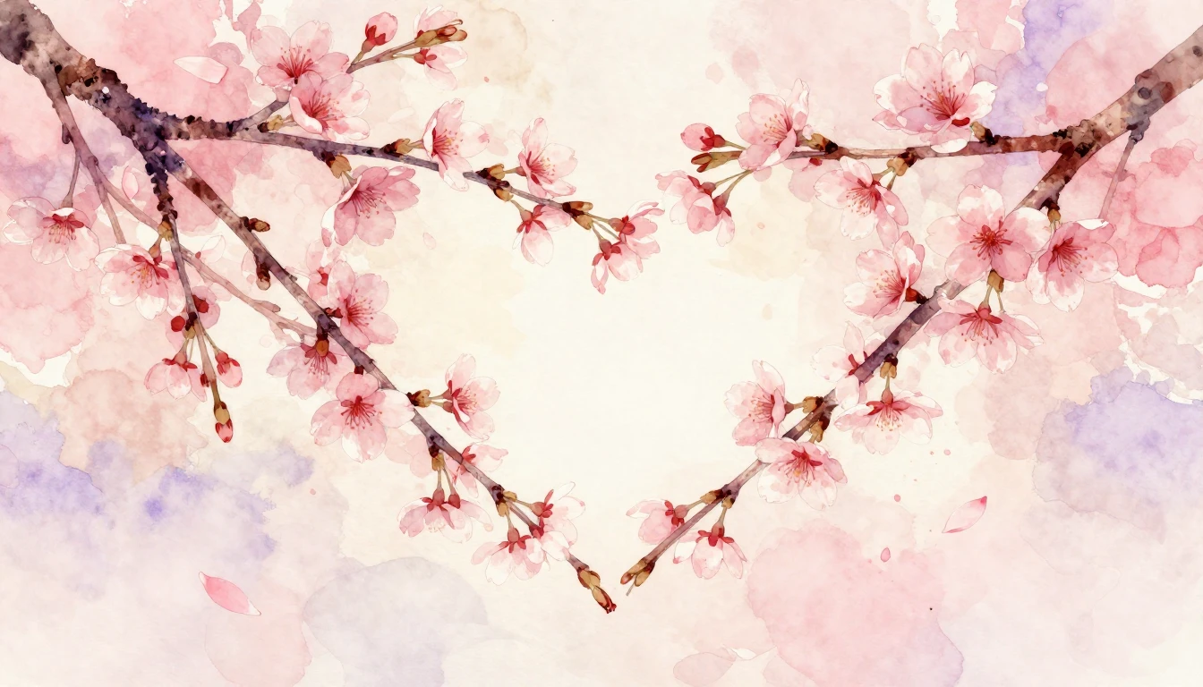 A soft watercolor painting of two delicate cherry blossom br...