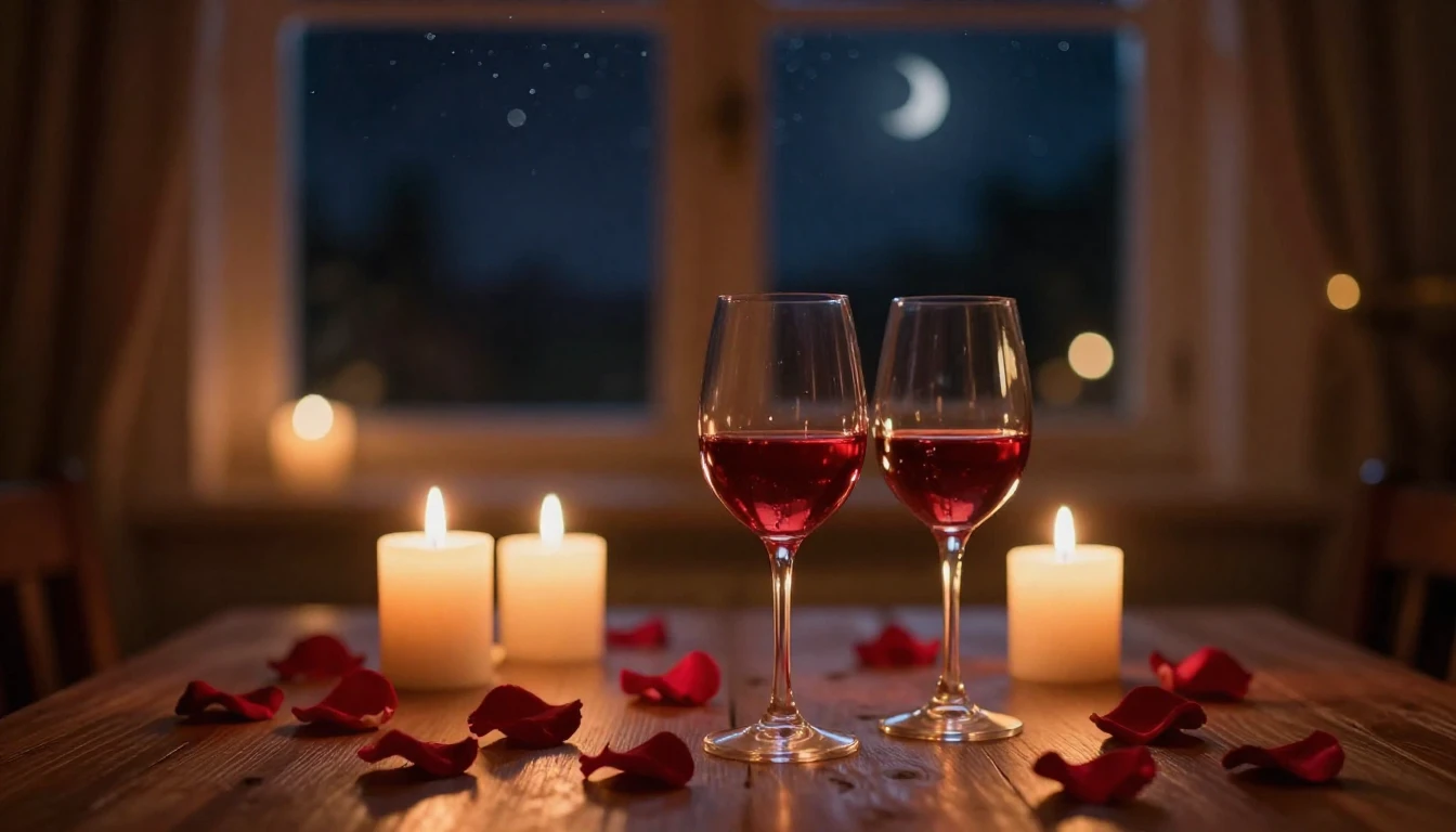 A breathtakingly romantic scene featuring two elegant wine g...