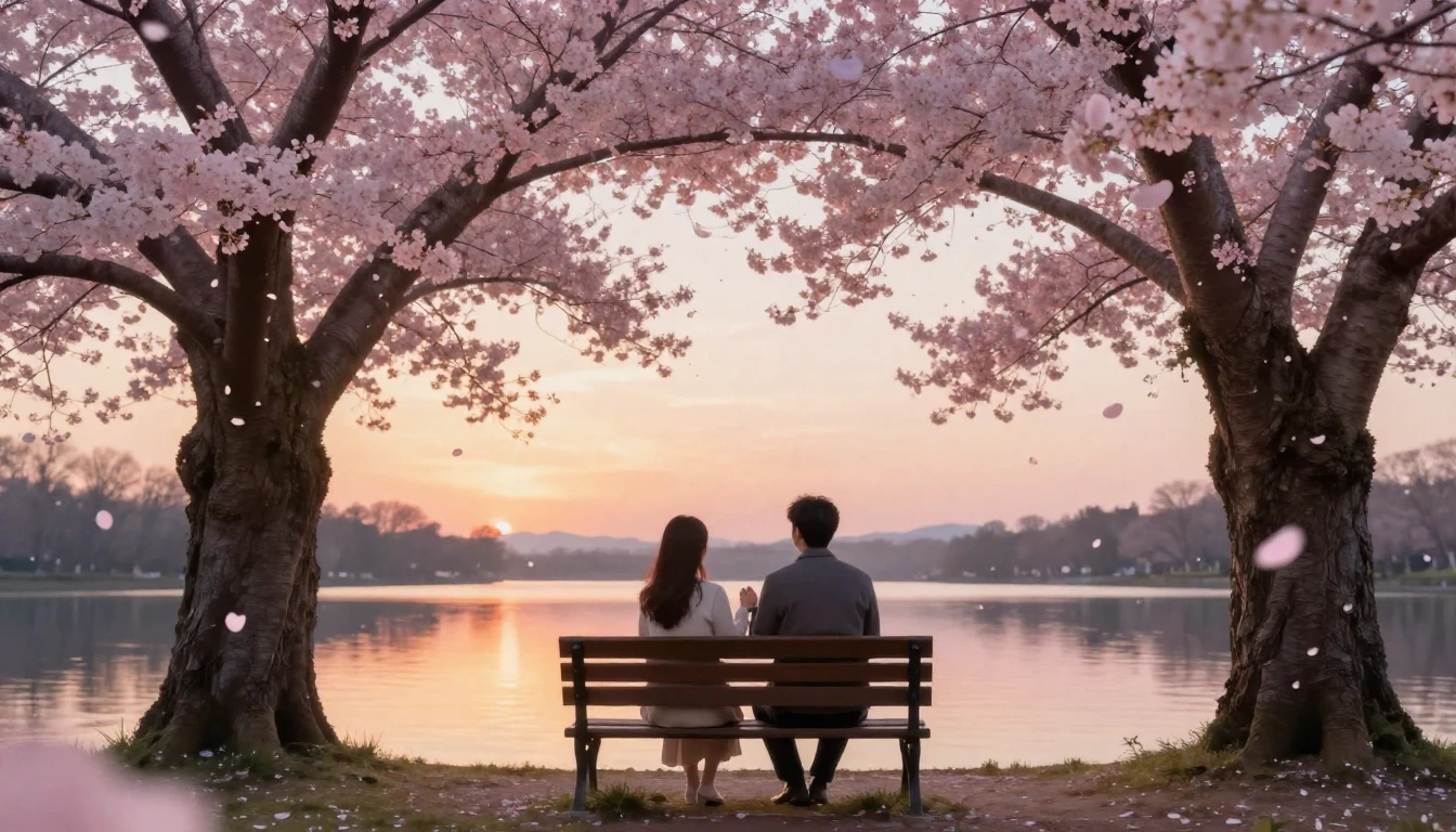 A romantic and dreamy scene featuring a couple sitting on a ...