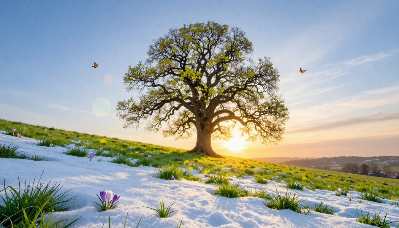 A breathtaking landscape representing the spring equinox. On...