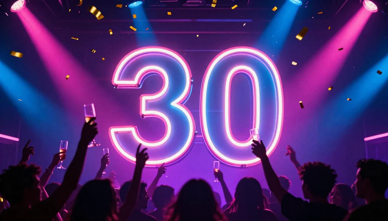 A vibrant and celebratory album cover design featuring a lar...