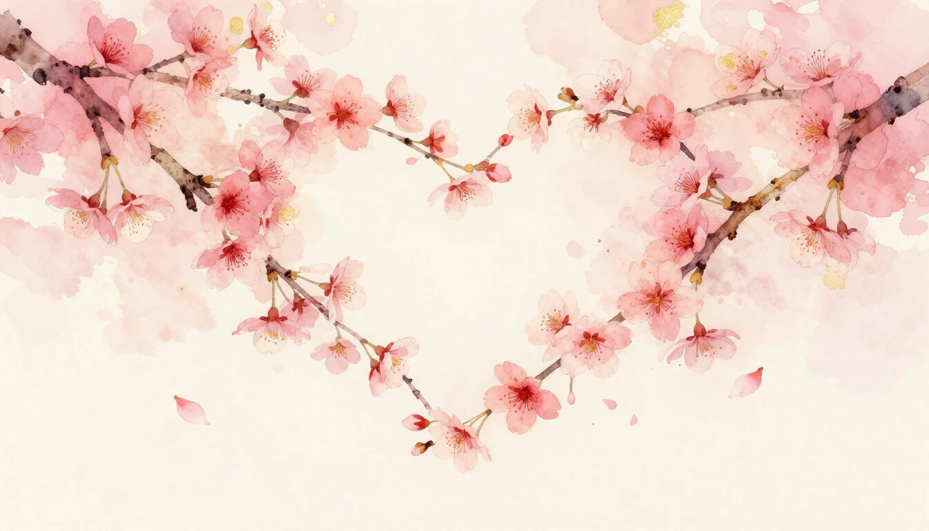 A delicate watercolor painting of two intertwined cherry blo...