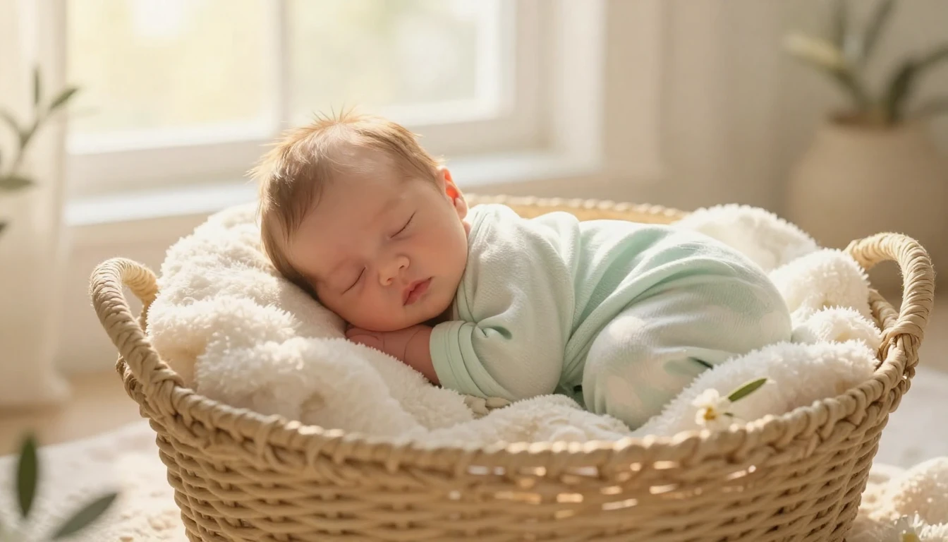 A tender and heartwarming illustration of a newborn baby sle...