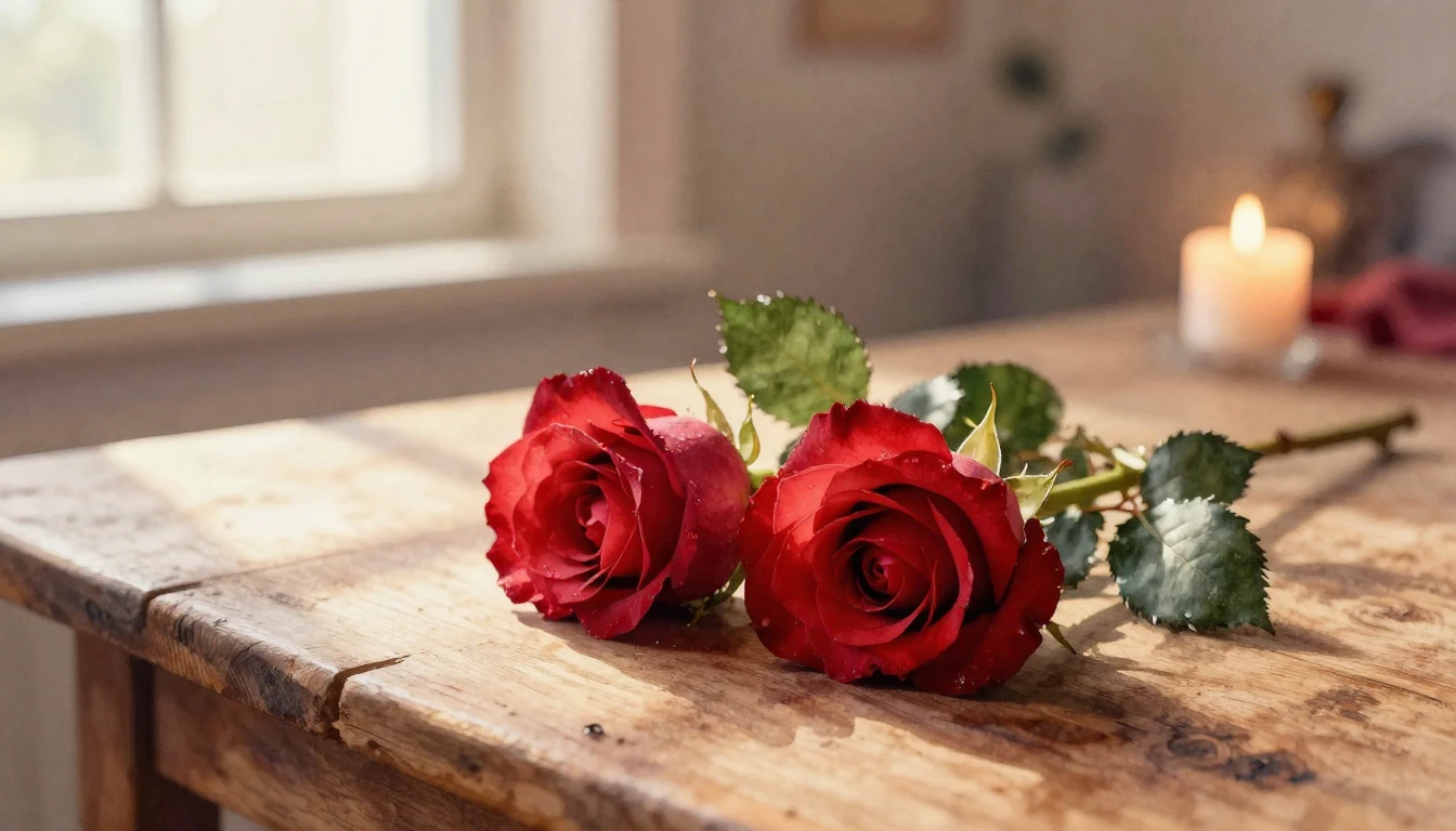 A beautiful watercolor painting of two delicate red roses in...