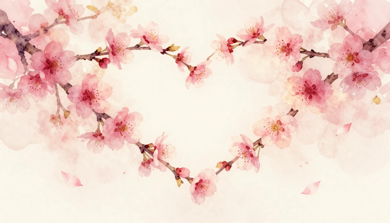 A delicate watercolor painting of two intertwined cherry blo...