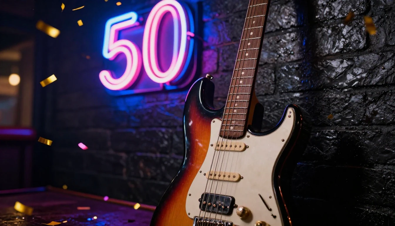 A vibrant, cinematic close-up of a vintage electric guitar l...