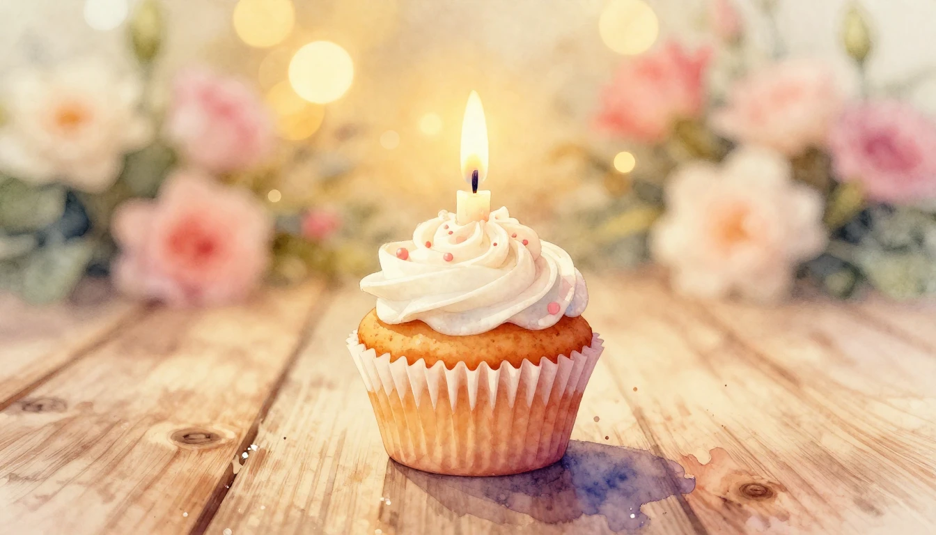 A soft watercolor painting of a single lit candle on a small...