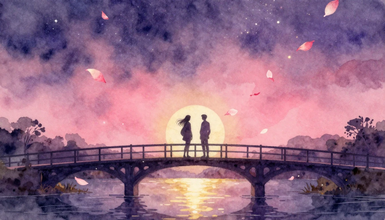 A beautiful watercolor painting of two silhouettes standing ...