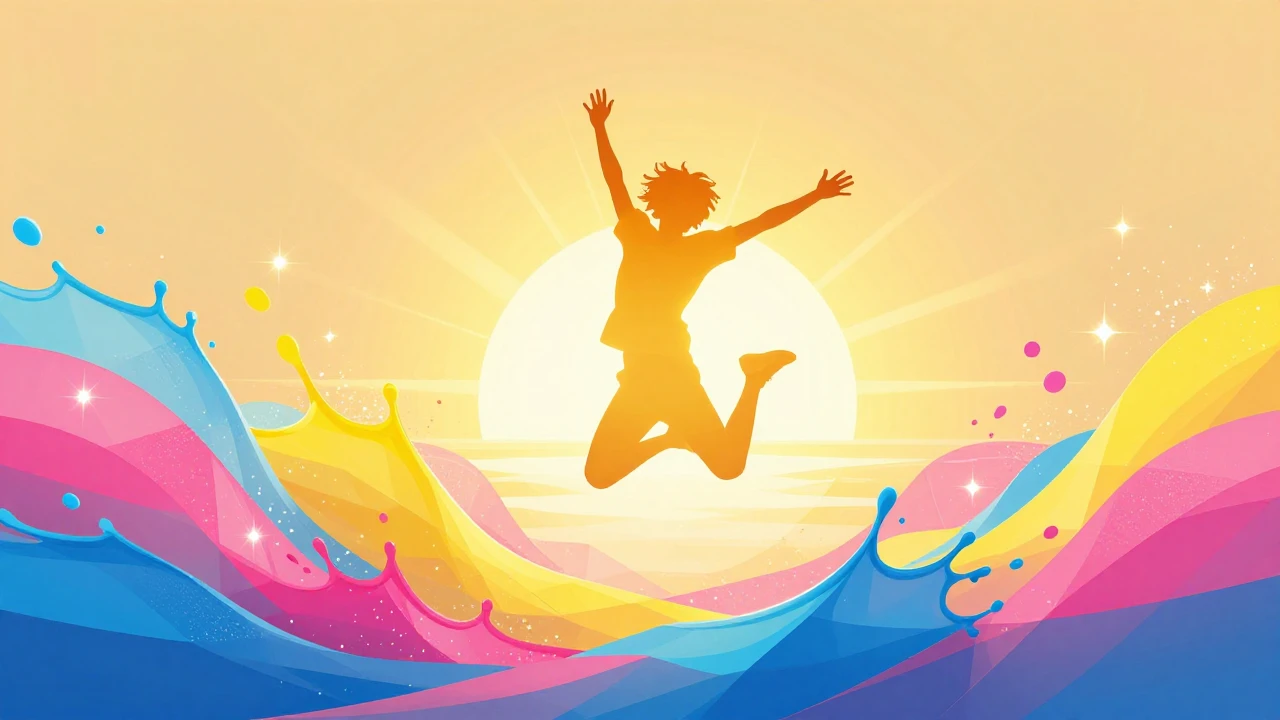 A vibrant and joyful scene filled with exploding splashes of...